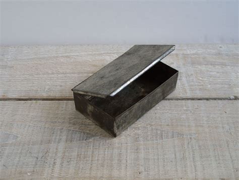 small vintage metal storage box|small metal box hinged lid.